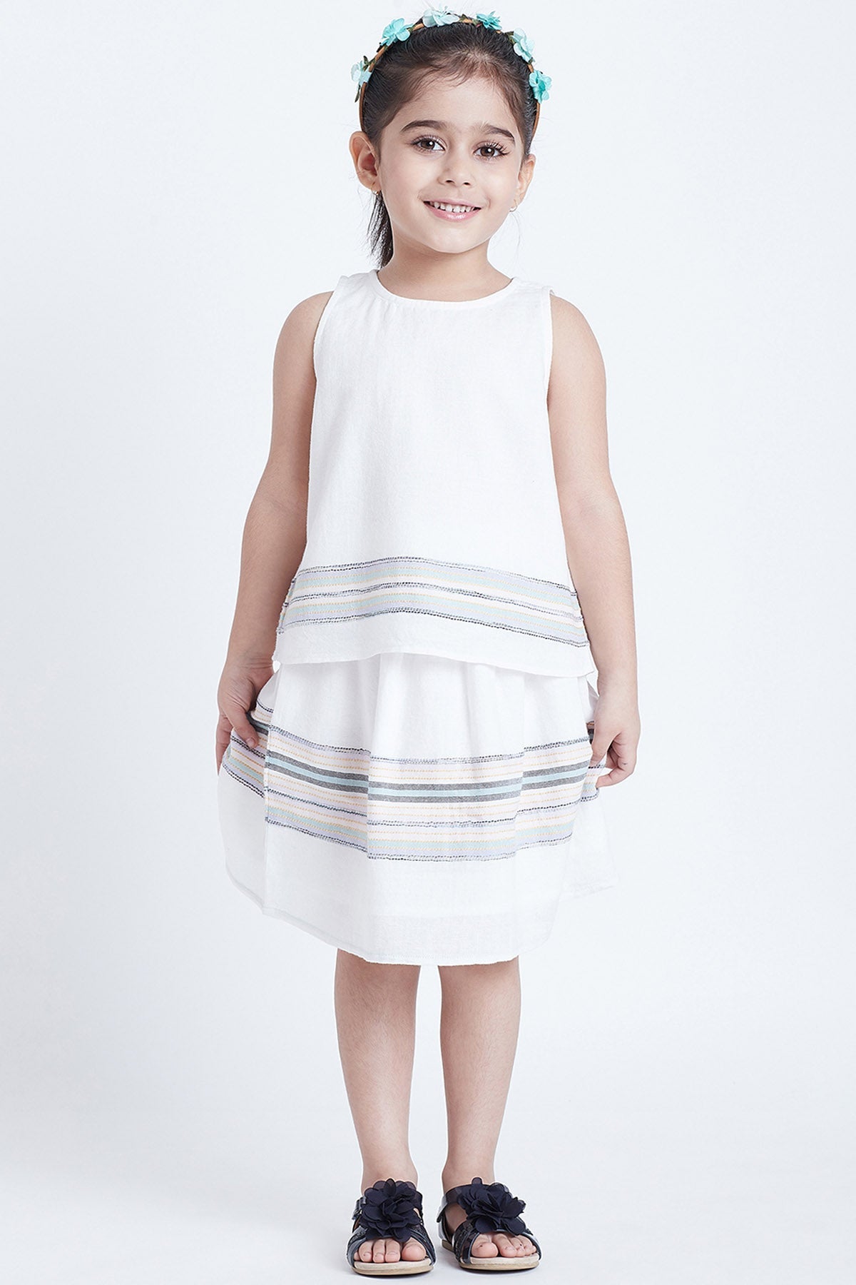 Buy White Stripe Midi Cotton Dress Online